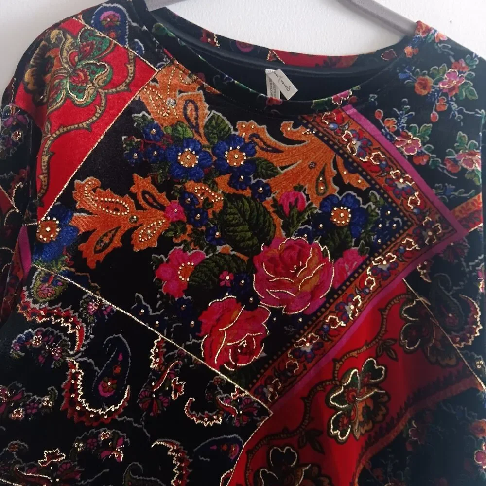 White Stag  Velvet Dark Fairy Grunge Whimsigoth Top Size L Red Vamp Long Sleeve - Picture 3 of 10